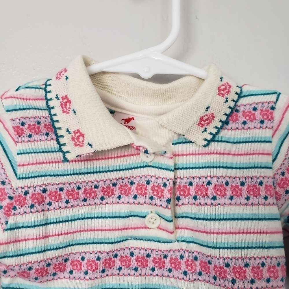 Wrangler Vintage Baby Girl 12 Months Long Sleeve Shirt Pink Blue Striped Floral - Picture 4 of 7